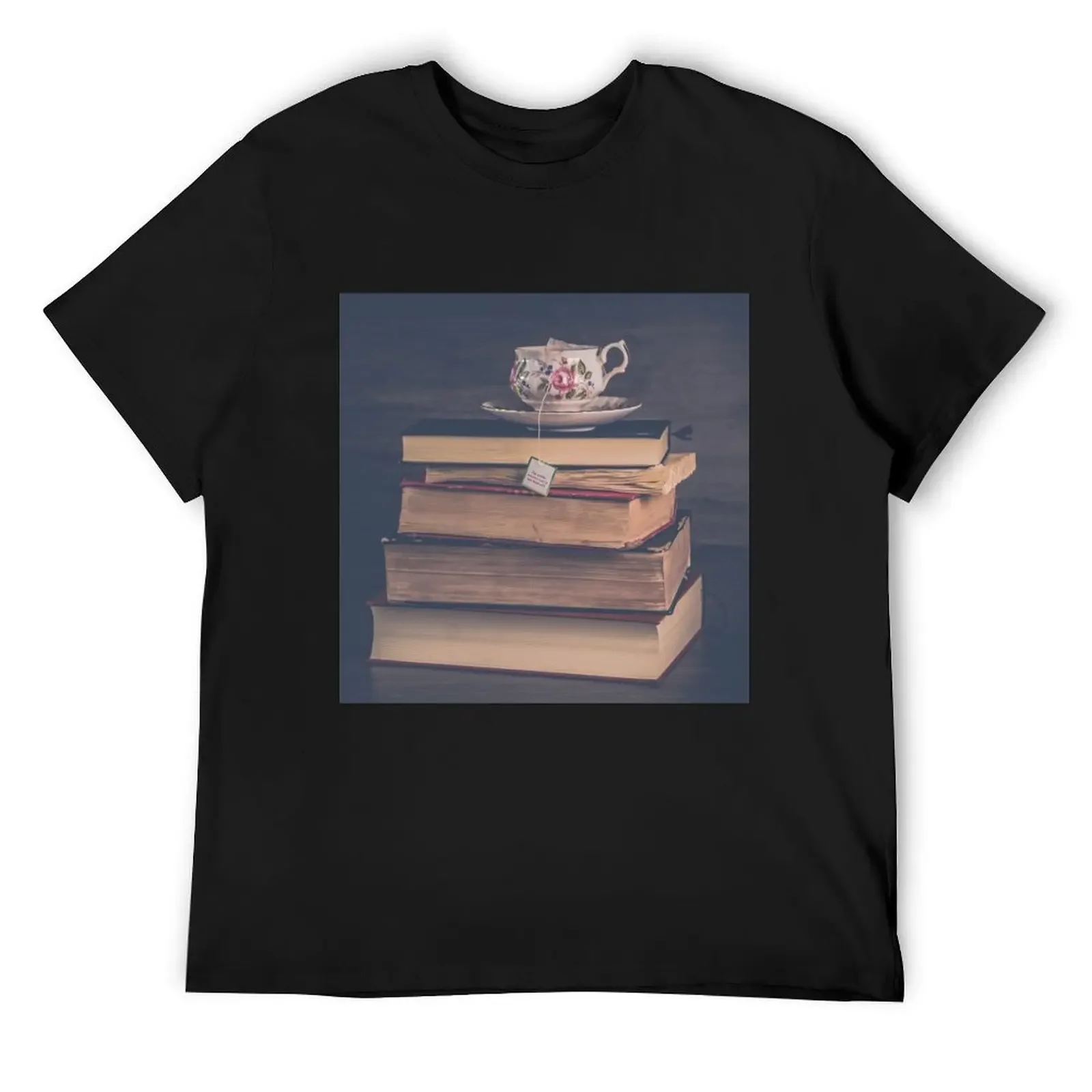 

Cup of Tea on a Pile of Books T-Shirt anime figures baggy shirts heavyweights valentines clothes mens graphic t-shirts hip hop