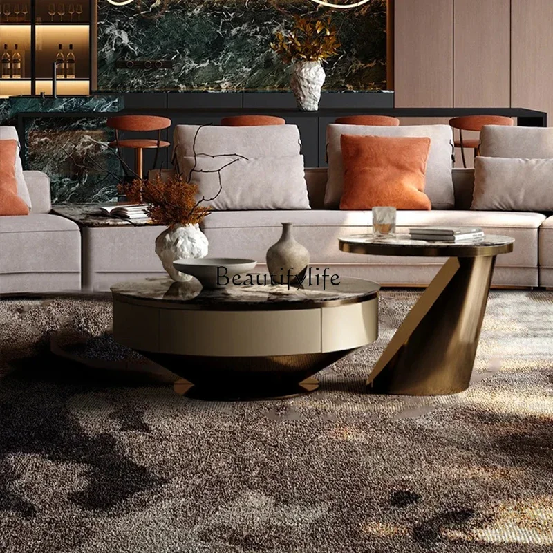 

ls 18 Natural Snow Mountain Orchid Luxury Stone Coffee Table Modern Simple Light Luxury Living Room Coffee Table