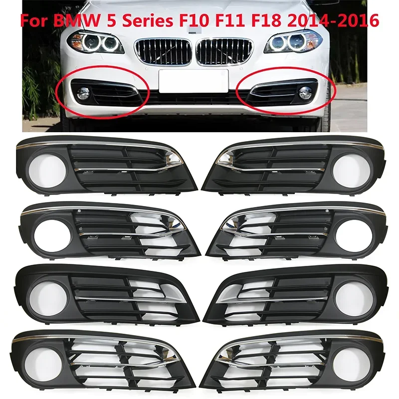 Pair Left&Right Car Front Bumper Chrome Grille For BMW F10 F11 520i 525d 528i Car Front Bumper Lower Side Fog Light Grille Cover