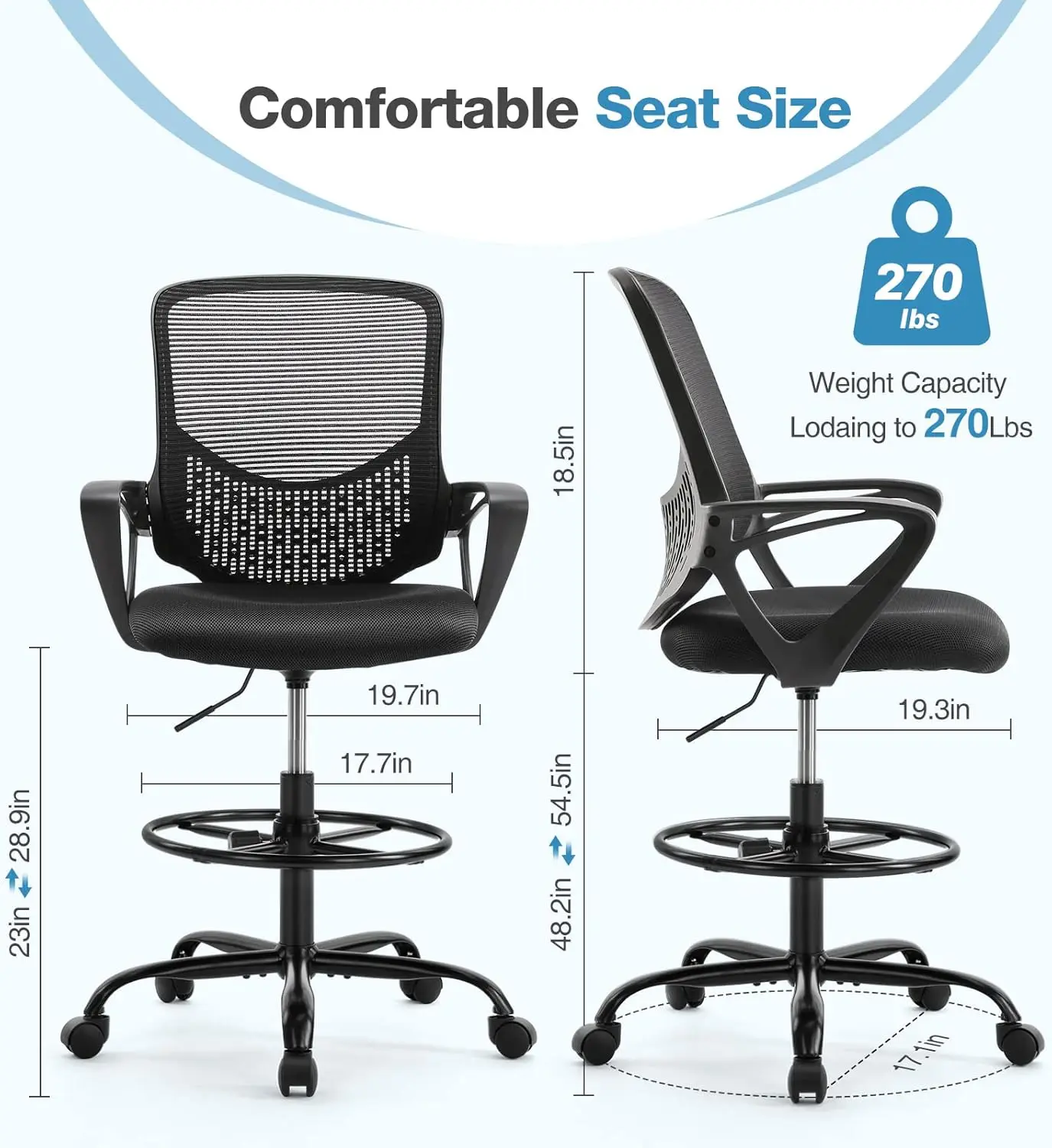 

Jhk Drafting Home Office Tall Computer Standing Desk Task Chair With Adjustable Foot Ring And Armrest, Breathable Mesh,