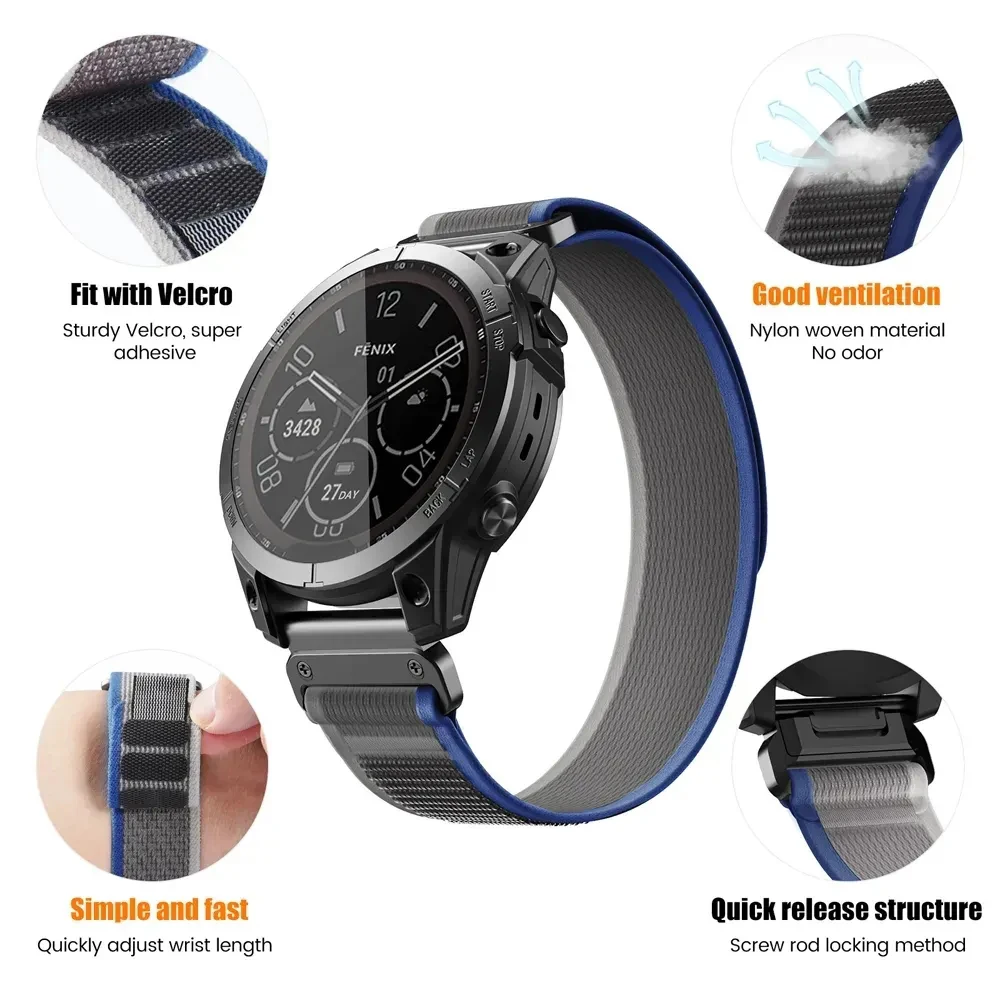 22 26mm Trail Loop Nylon Strap For Garmin Forerunner 965 945 955 Band instinct 2X 2 45mm S70 S60 S62 QuickFit Braided Wristband