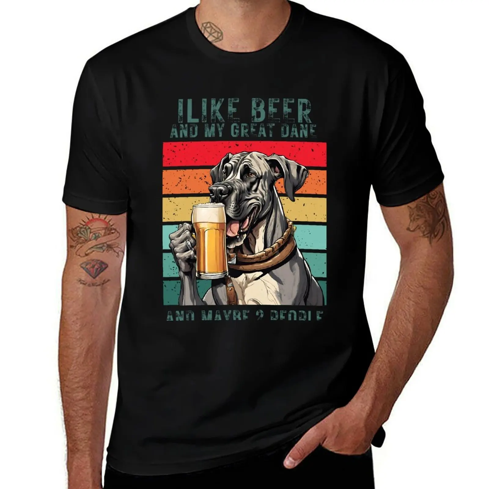 

My Great Dane dog and beer i like beer and my great dane and maybe 2 people T-Shirt shirts graphic tee mens clothing