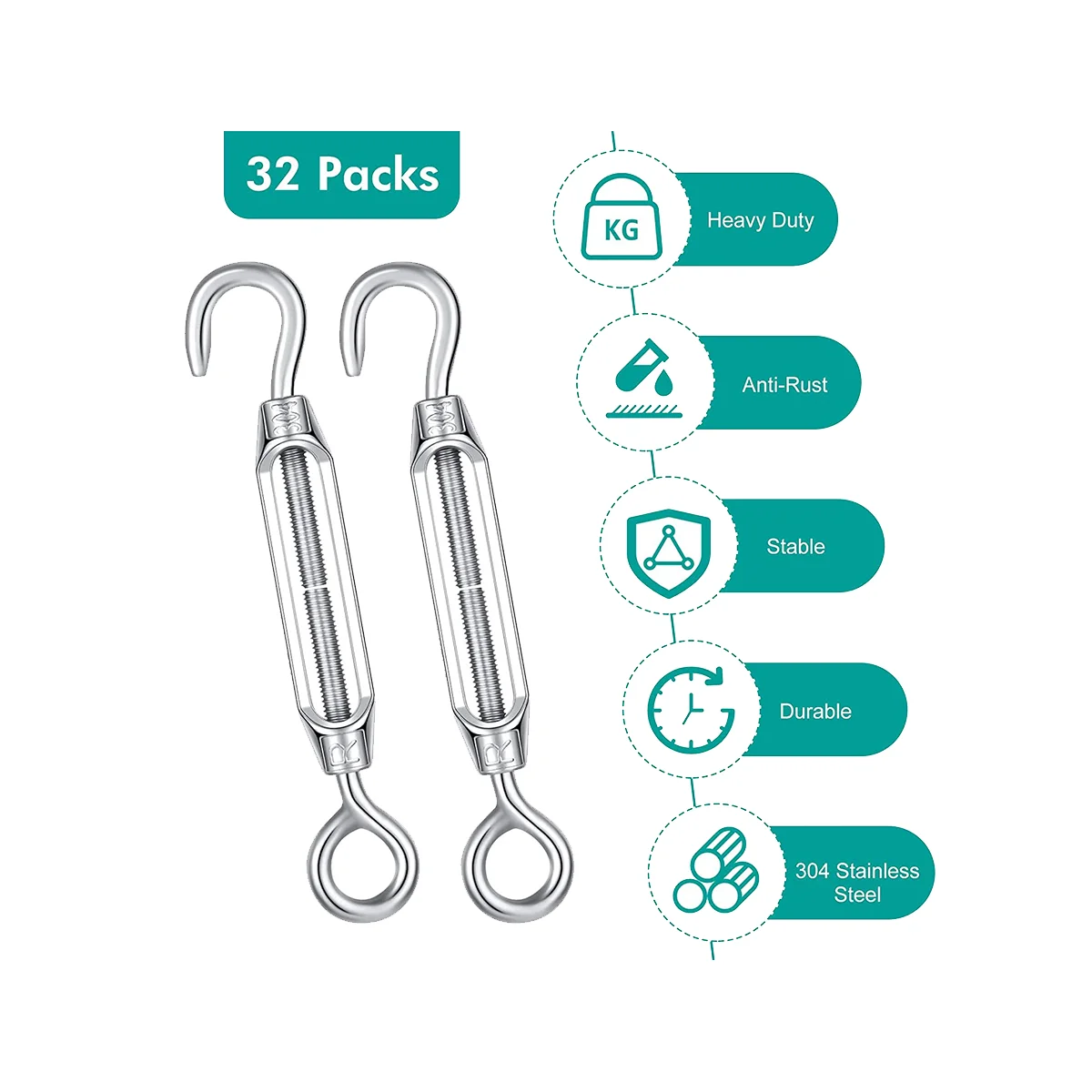 Gancho e olho tensor para cabo de fio, corda de tensão, DIY String Light, Imagem Hanging Tent, M4Mm4Pc, 32 pcs