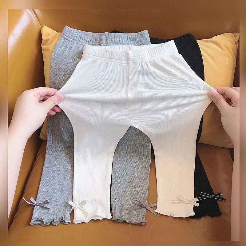 

Baby Girl Leggings Outer Wear Spring and Autumn Children's Pants Korean Solid Style Stretch Simple Trousers Loungewear Outfit