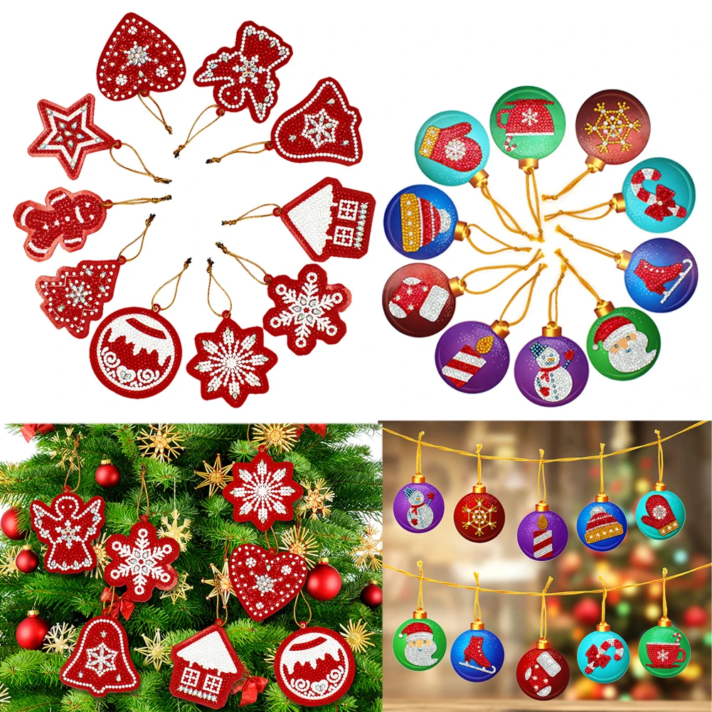 10pcs Christmas Tree Hanging Ornaments DIY Diamond Drawing Special-shaped Home Party Pendants Decorative Accessories