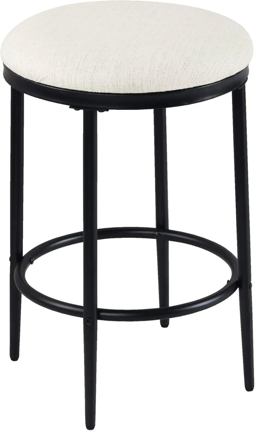 

Upholstered Metal Barstool, Fabric Side Chairs For Dining Room, Kitchen And Living Room - Stain-Resistant Cream Woven