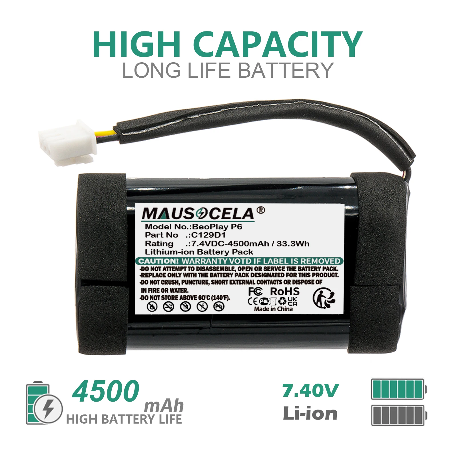 

4500mAh Speaker Battery For Bang&Olufsen:C129D1,2INR19/66,BeoPlay P6,11400,1140026,+Toolkit,--Li-Polymer--3.70V--1500mAh/5.55Wh