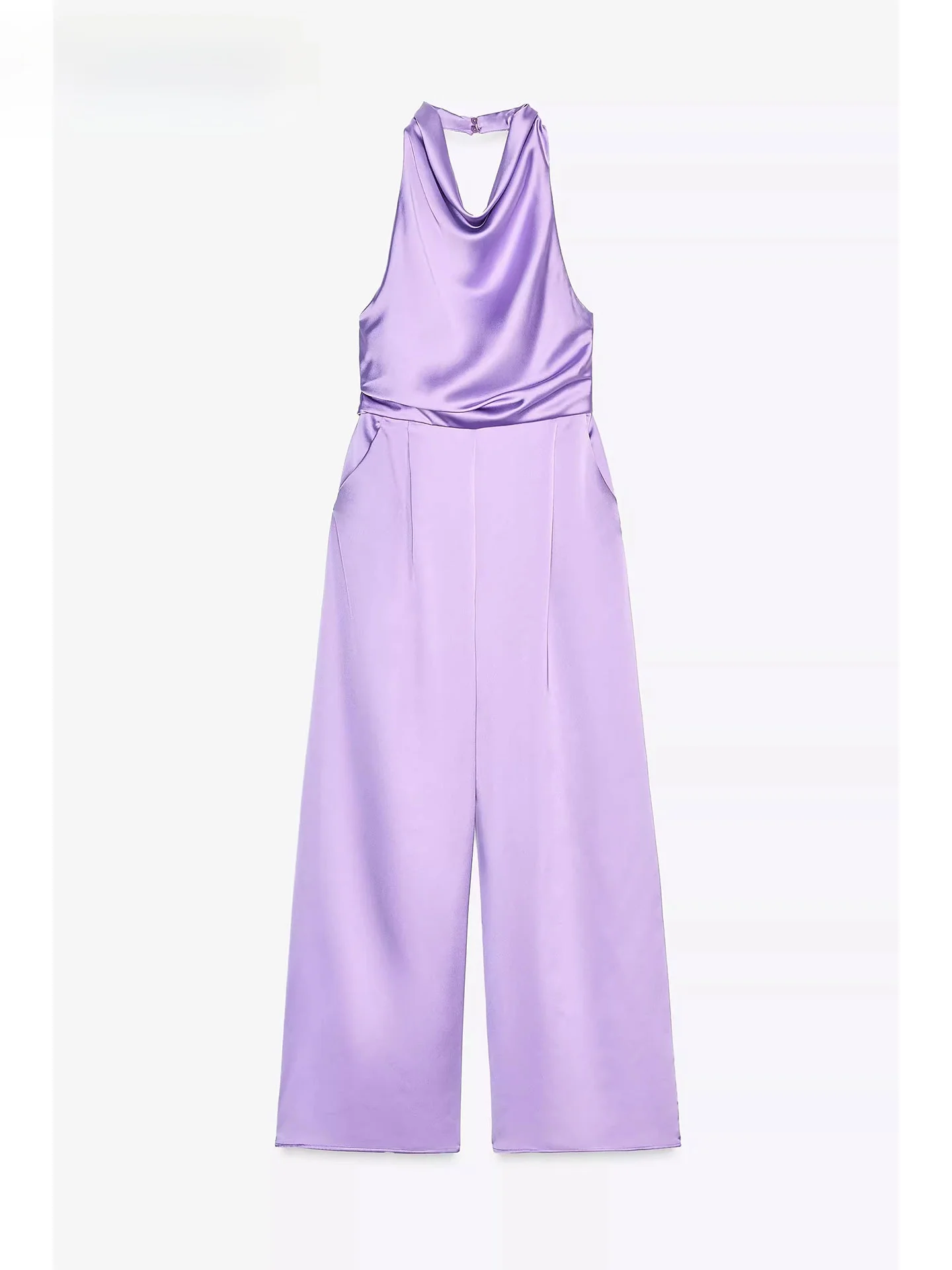 

ZAPRHA 2025 новые сексуальные атласные цельные брюки, женские модные брюки Ne Hanging Dr, длинные широкие брюки со средней талией