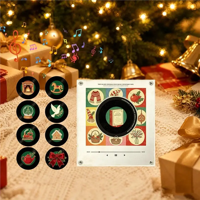 B68A Magnetic Fridge Audio Card Vinyl Record Player Touch To Play Built-In LED Functionality Customization Feature Music