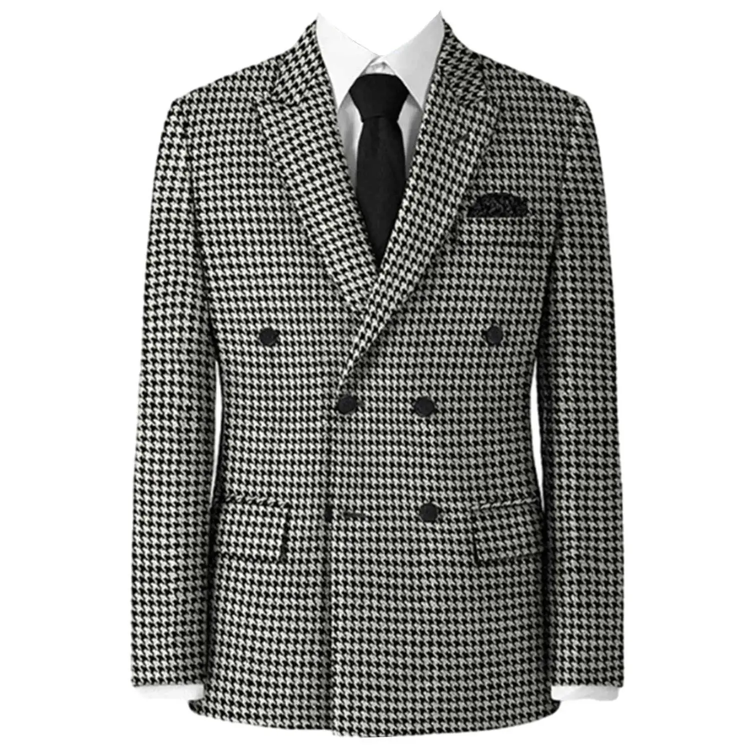 Plaid Blazer 2024 for Men 1 PCS Suit Jacket with Side Slit Slim Fit Houndstooth Checked Casual Coat 2024 Wedding（Only Coat）