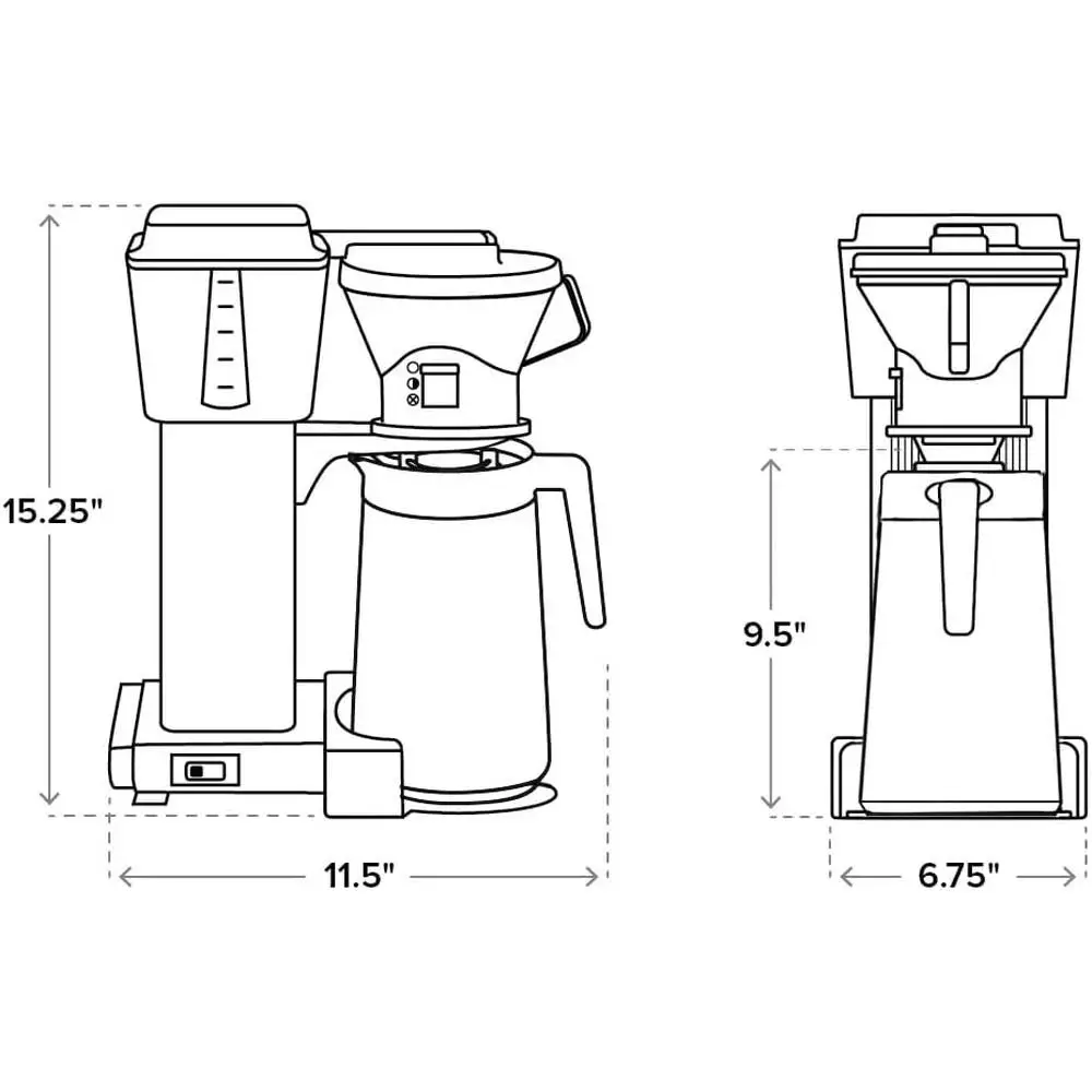 コーヒーブリューワー ドリップマシン サーマルカラフェ 簡単ワンボタン操作 手動抽出バスケット 40オンスコーヒーメーカー 高速抽出時間