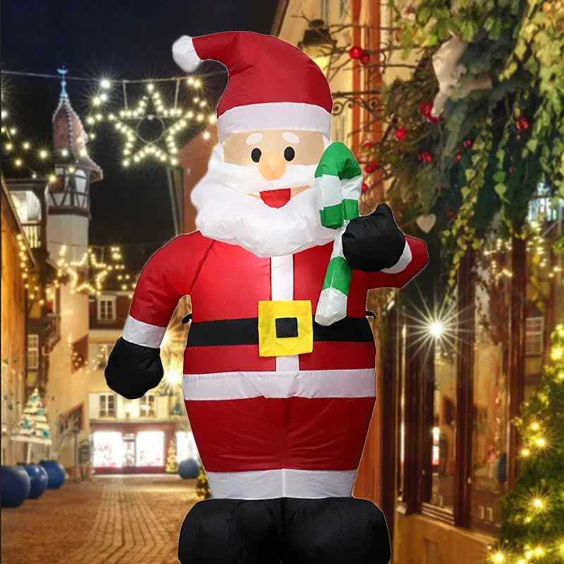 1.2M Christmas Decoration Crutch Santa Claus Inflatable Toy with LED Lights Outdoor Inflatable Model Ornament Party Garden Decor