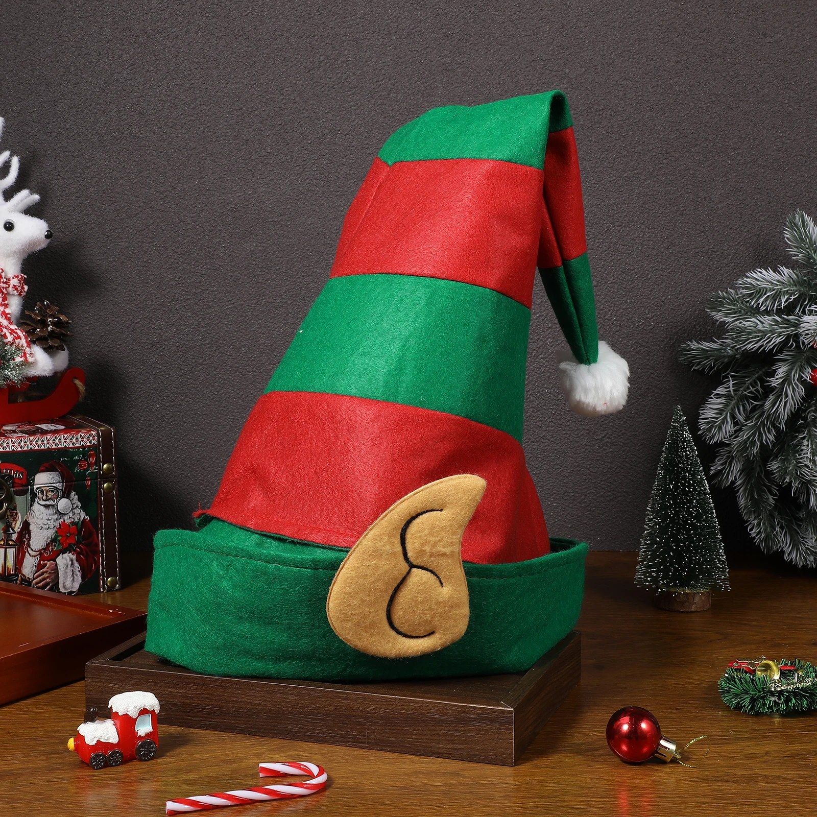 

Christmas Hat Elf Hats for Adults Men Women Non woven Fabric Stylish Striped Comfortable Strong Material Universal Fit
