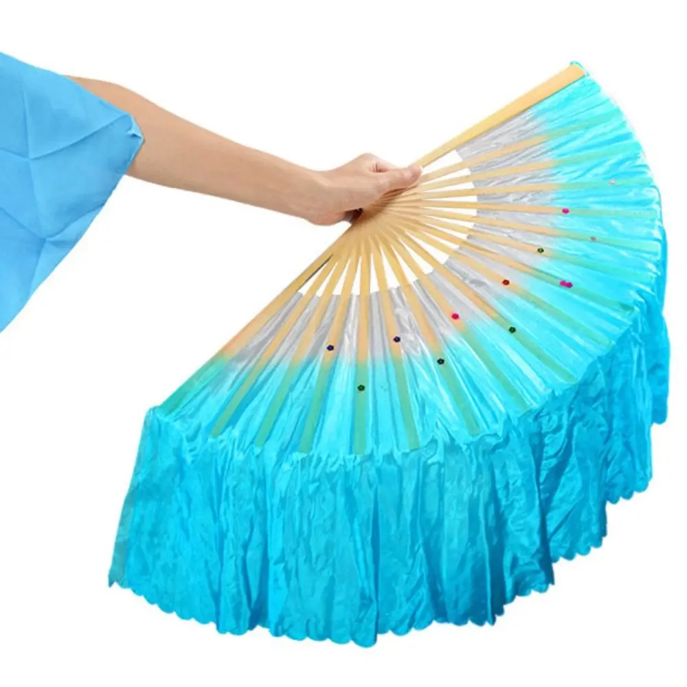Hot Sell Long Imitation Belly Dancing Fan 26cm Long Silk Fans Gradient Color Dance Bamboo Fans