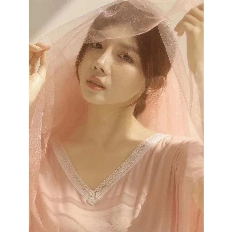 Cool Feeling Modal Pajamas Female Summertime  Can Be Worn Outside Loose Loungewear Short Sleeve Ice Silk Nightdress Loungewear