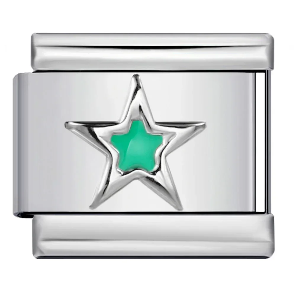New Fashion Color Glaze Star Shiny Italian Charm Link Fit 9mm Stainless Steel Bracelets Gifts DIY Making Jewelry Wholesale
