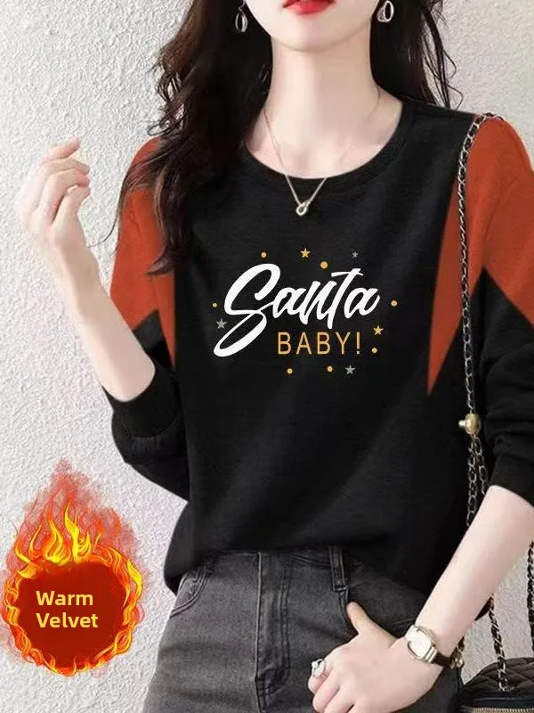 

Autumn Winter High Neck Print Casual Fashionable Viscose Top Women's Loose Fit Long Sleeve round Neck Patchwork Sweatshirt
