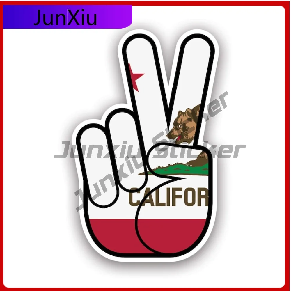 

California State Shaped Peace Sign Sticker Creative Decals Uv Protected V Hand Sign Nuclear Disarmament Hippie Ca State Flag