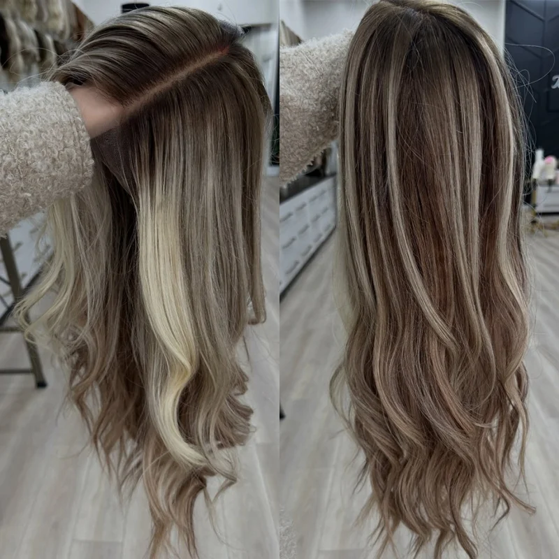 

Парик высокого качества, средняя часть 13x4, омбре, пепельно-русый, коричневый, мелирование, балаяж, роскошный синтетический парик спереди, длинный свободный волнистый парик