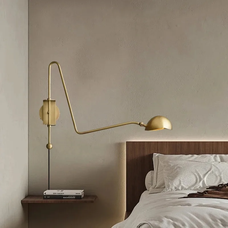 American Style Copper Wall Light Gold Black with Plug Adapter for Foyer Bedroom Reading Study Sconceded Luxury Wall LED Lighting