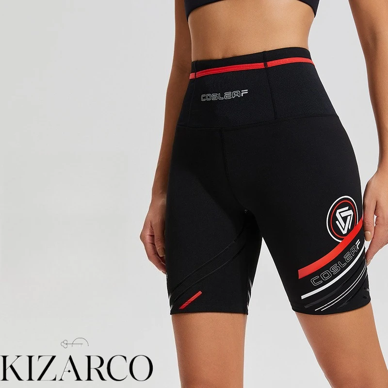 Sommerliche, kühlende schwarze Damen-Laufshorts mit hoher Taille, Bauchkontrolle, integriertem Slip, Po-Lifting und nahtlosem Rippdesign – Detail 1