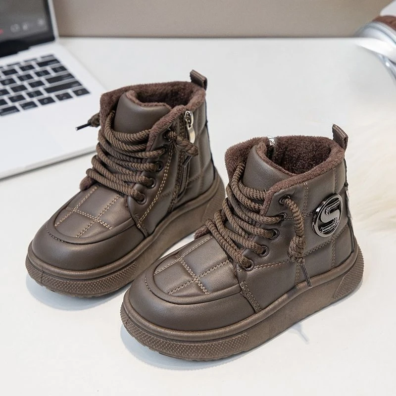 Fall 2026 Kids Mid Cut Snow Boots Fleece Lined Warm Anti Slip Winter Shoes for Boys Girls Durable TPR Sole