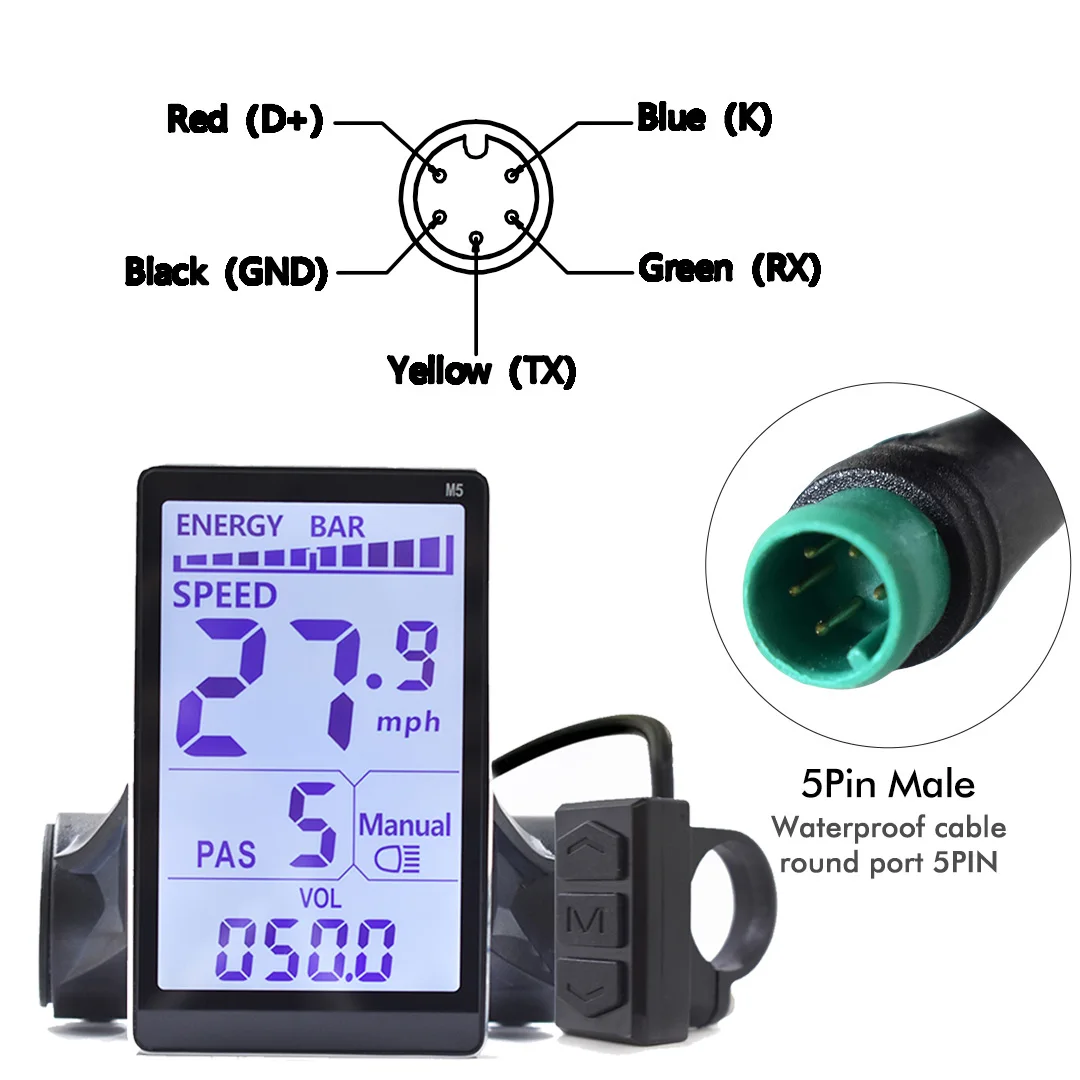 UART2 M5 N2 24V 36V 48V Elektrische Fiets Bedrade Snelheidsmeter Display E Scooter LCD Panel Met USB UART Voor Mountain Elektrische Fiets