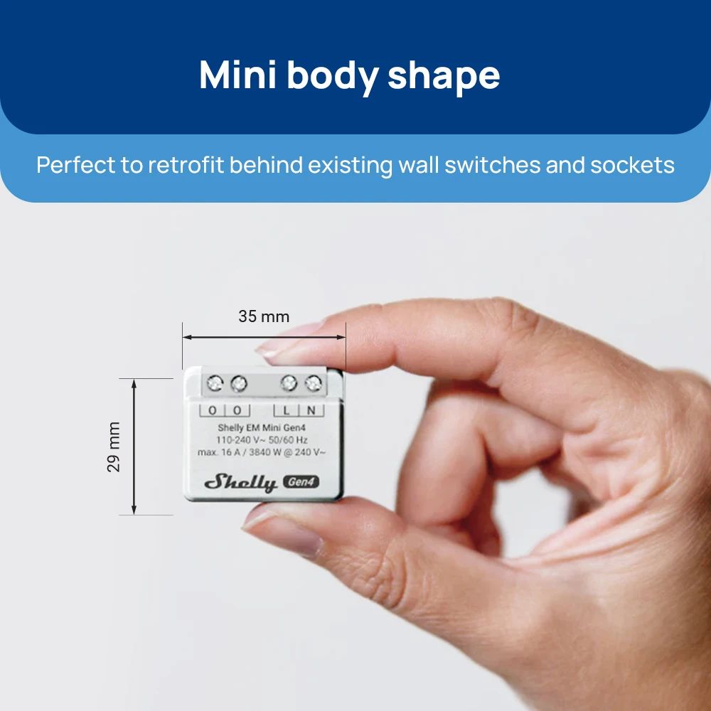 Shelly EM Mini Gen4 Matter مقياس الطاقة المدمج مراقب الطاقة واي فاي 16A زيجبي تعديل مفاتيح ومآخذ الحائط الموجودة