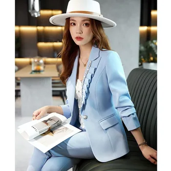 Insozkdg 2024 Herfst Winter Vrouwen Zakelijke Pakken Met Broek Jassen Jas Vrouwelijke Professionele Broek Set Broekpakken Elegant Roze