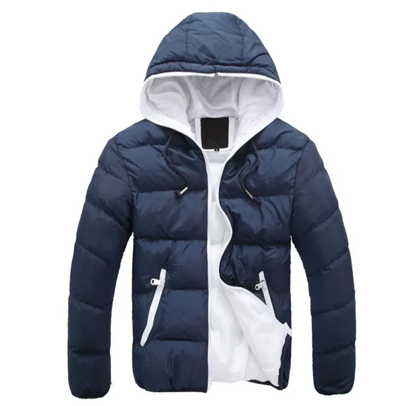 European and American Men's New Autumn and Winter Fashion Solid Color Hooded Zippered Warm Hooded Cotton-padded Jacket Coat.