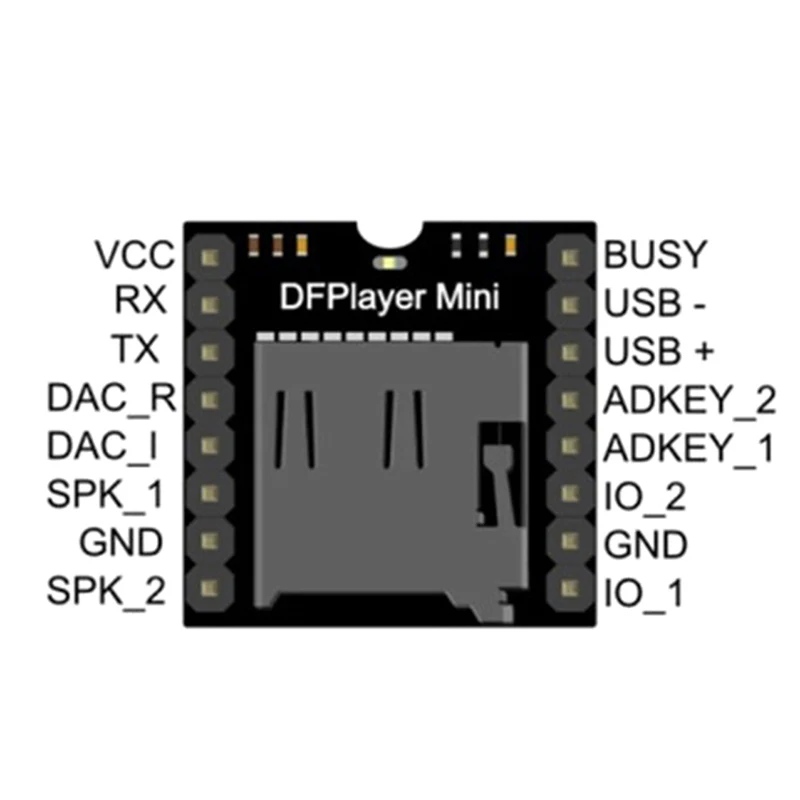 DFPlayer Mini Módulo MP3 Player, V3.0, 16P Suporte, Cartão TF, U-Disk, Mini MP3 DF Player, Placa de Voz Áudio, Arduino, 1Pc