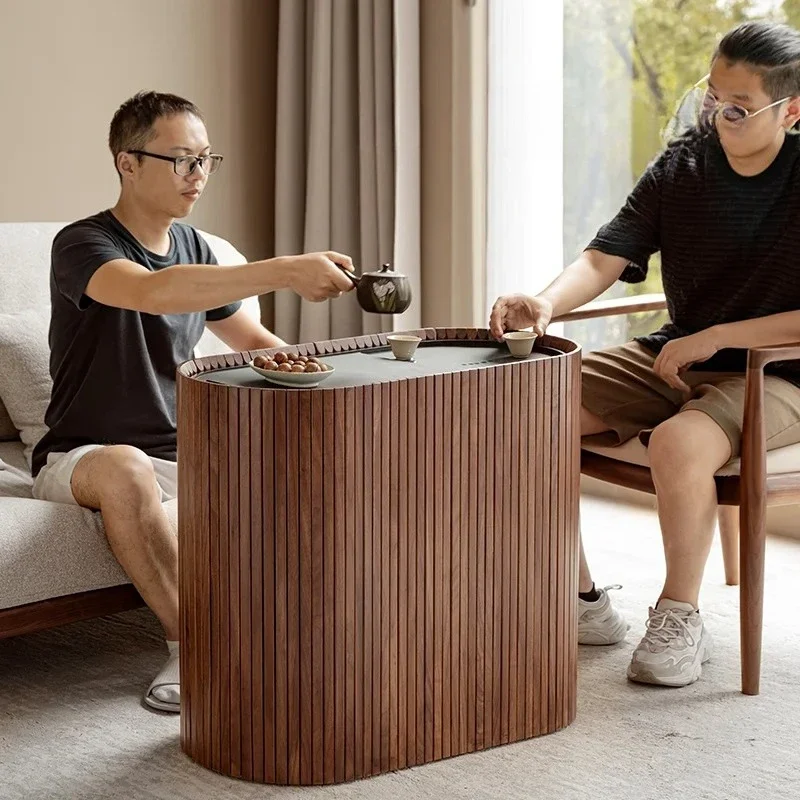 Solid wood mobile tea cabinet, black walnut tea side cabinet, household kettle integrated cart side table