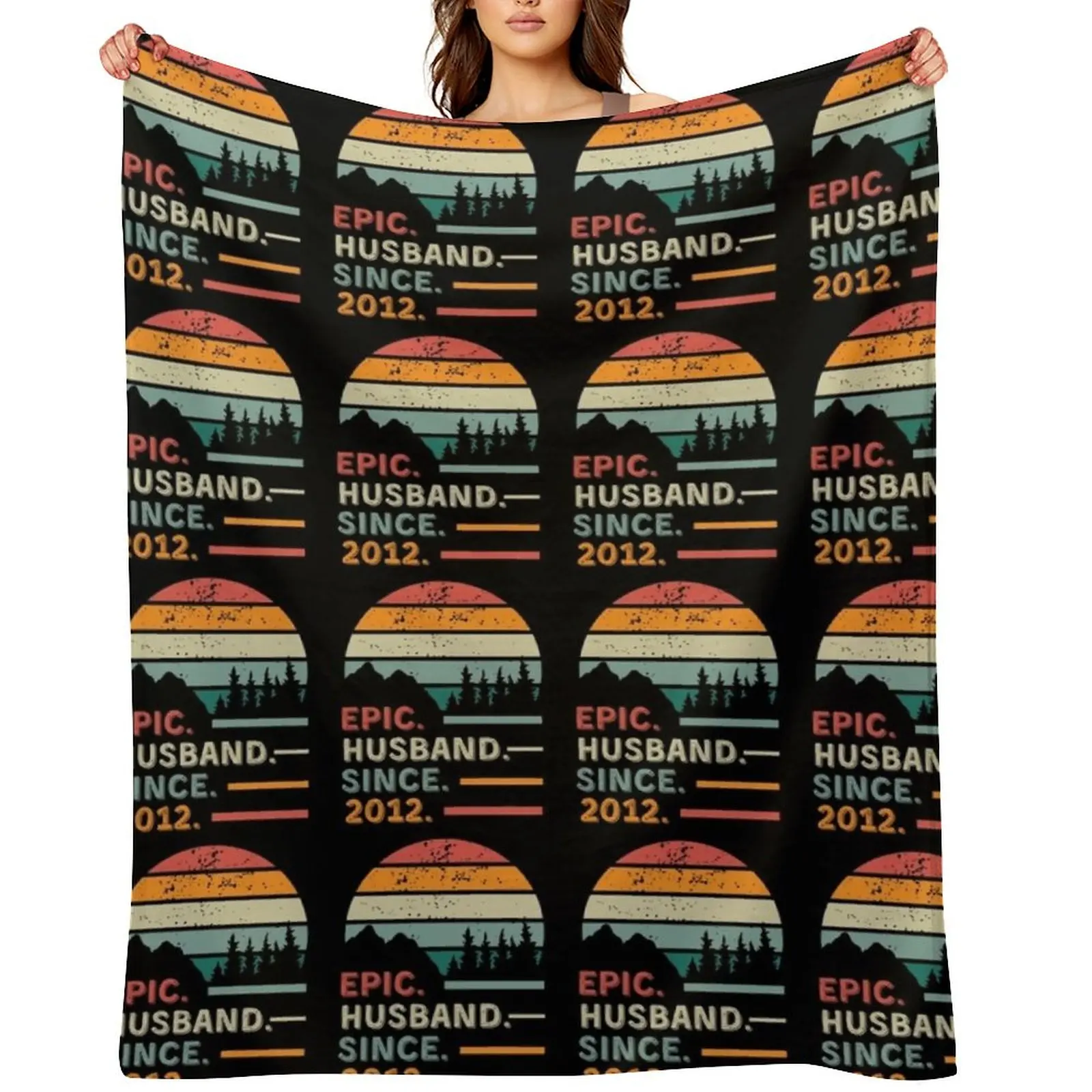 

13th Wedding Anniversary for Him Epic Husband Since 2012 Throw Blanket Warm Thermal Decoratives Blankets