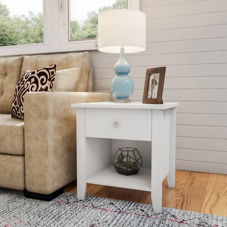 

End Table with Drawer and Shelf for Bedroom or Living Room Furniture White