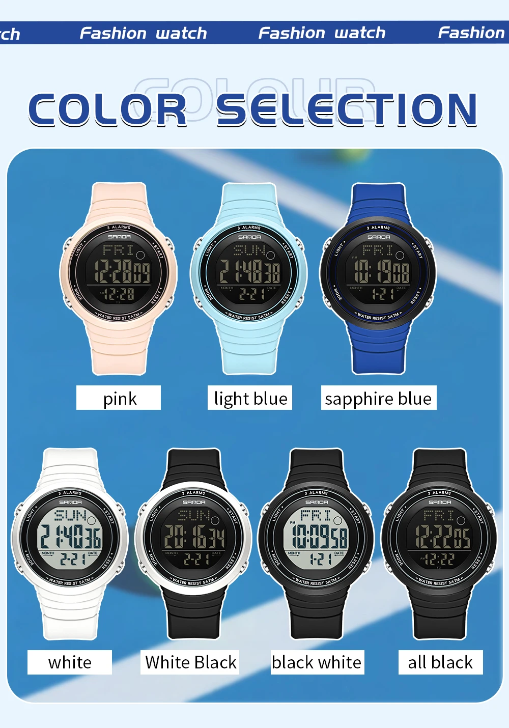 SANDA 2025 New Fashion Student Electronic Watch Large Dial Waterproof LED Student Digital Electronic Watch 9073