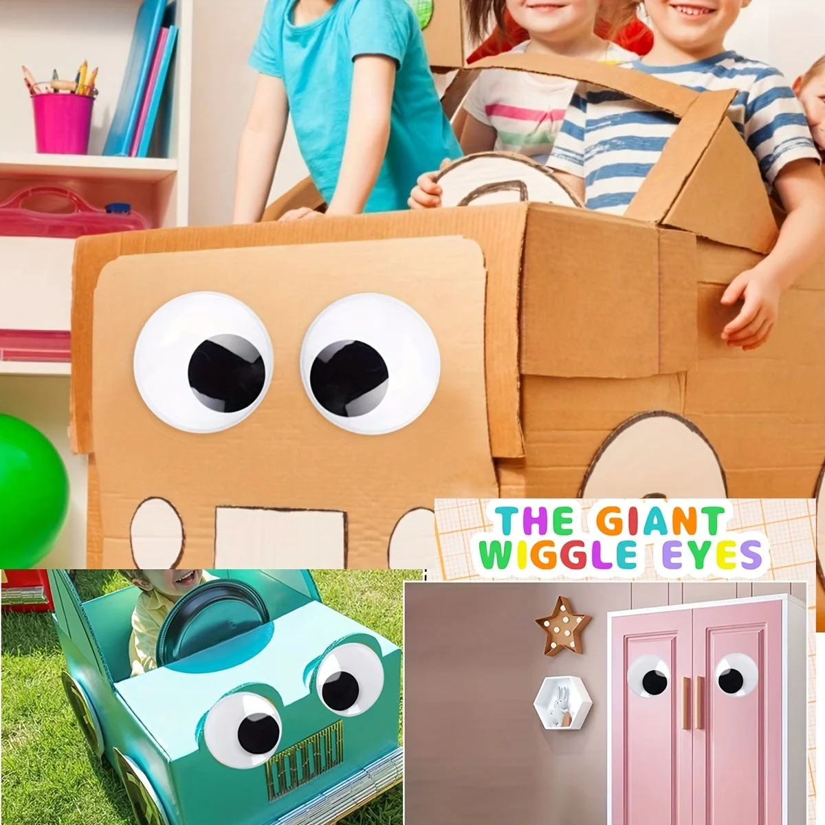 4Pcs Self‑Adhesive Googly Eyes Sticker Funny DIY Decal for Fridge Air Conditioner Cabinet Scrapbook Movable Dolls