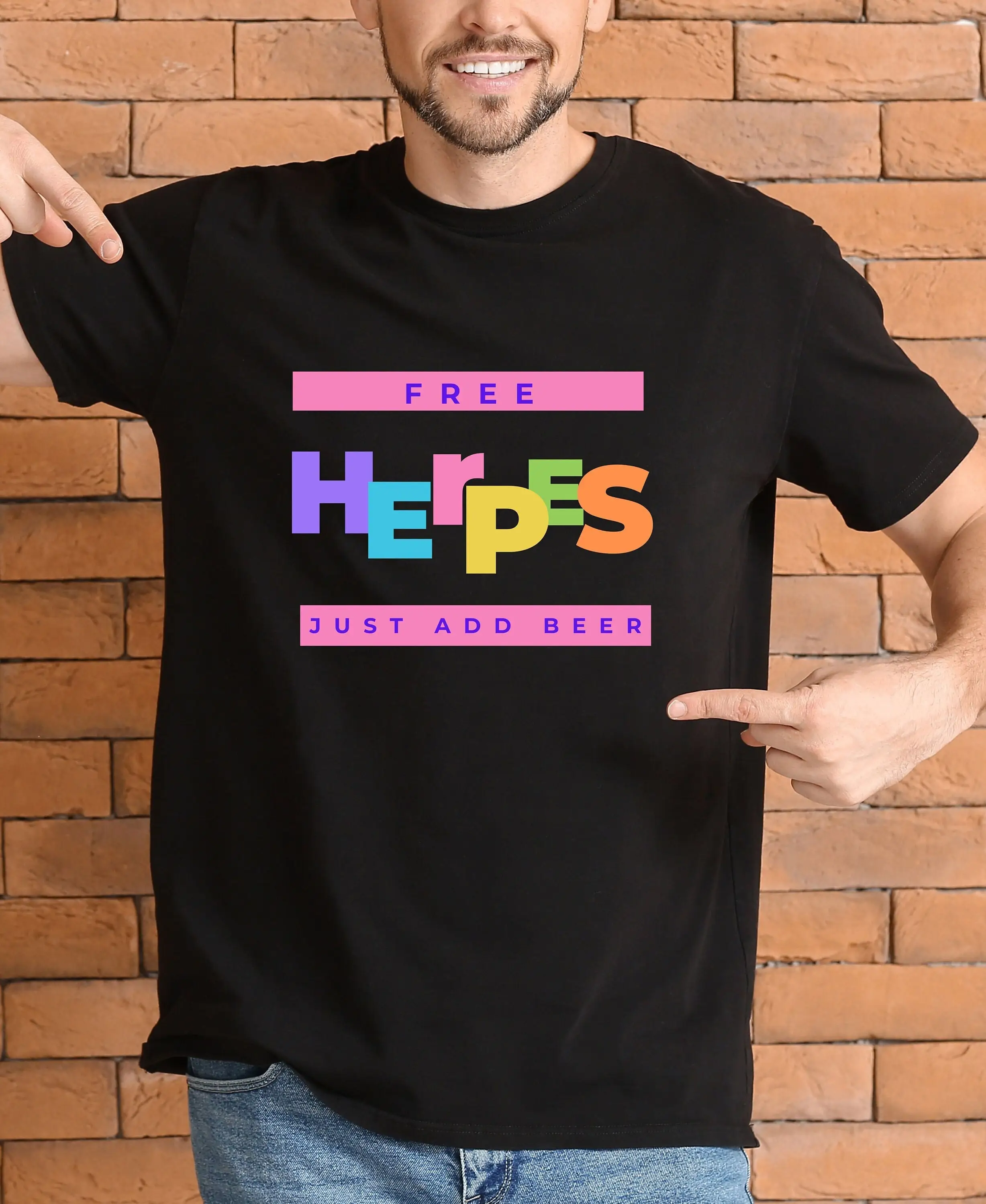 Free Herpes Just Add Beer T Shirt Joke Funny Dad Herpest