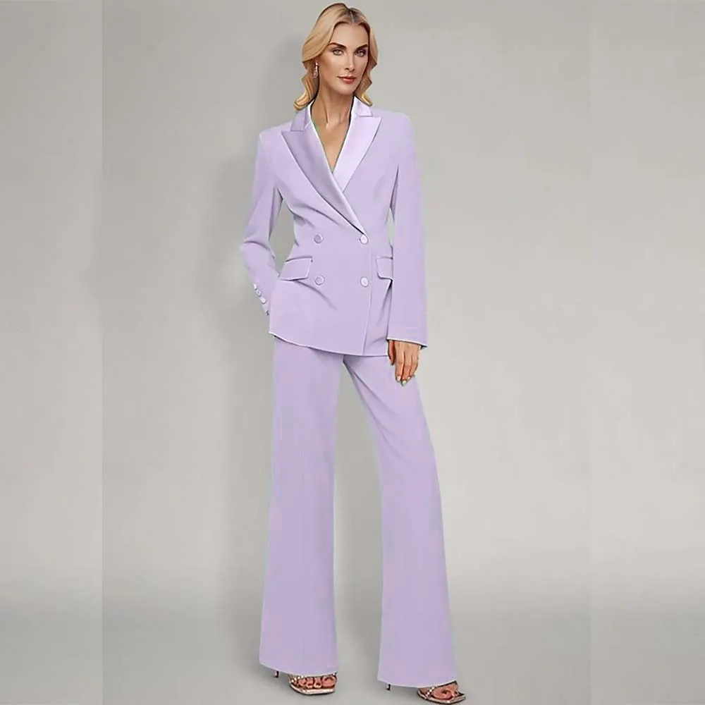 Formal Double Breasted Women's Blazer Luxury Peak Lapel Slim Fit Regular Length Office 2 Piece Jacket Pants Outerwear Costume