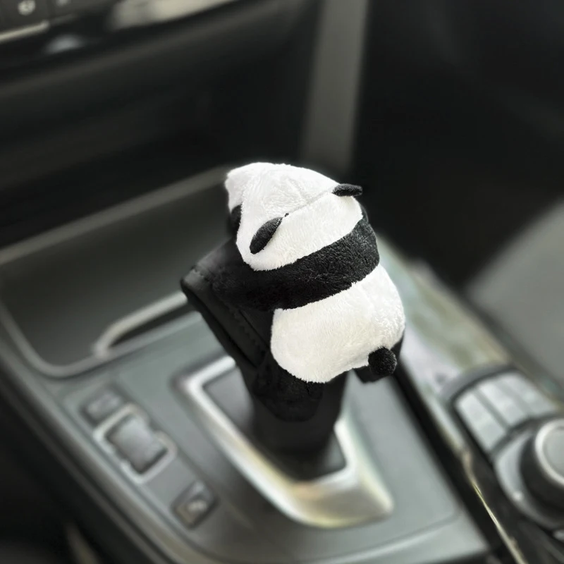 1pc Cute Cartoon Panda Car Gear Shift Cover Soft Plush Auto Shifter Hand Brake Case Toy Bear Car Accessories Interior Decoration