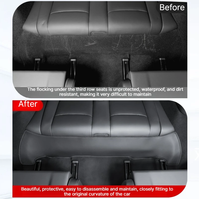 For Tesla Model YL 6-Seater Third Row Seat Lower Protective Mat Leather Under Seat Anti-kick Pad Cover Car Interior Accessories