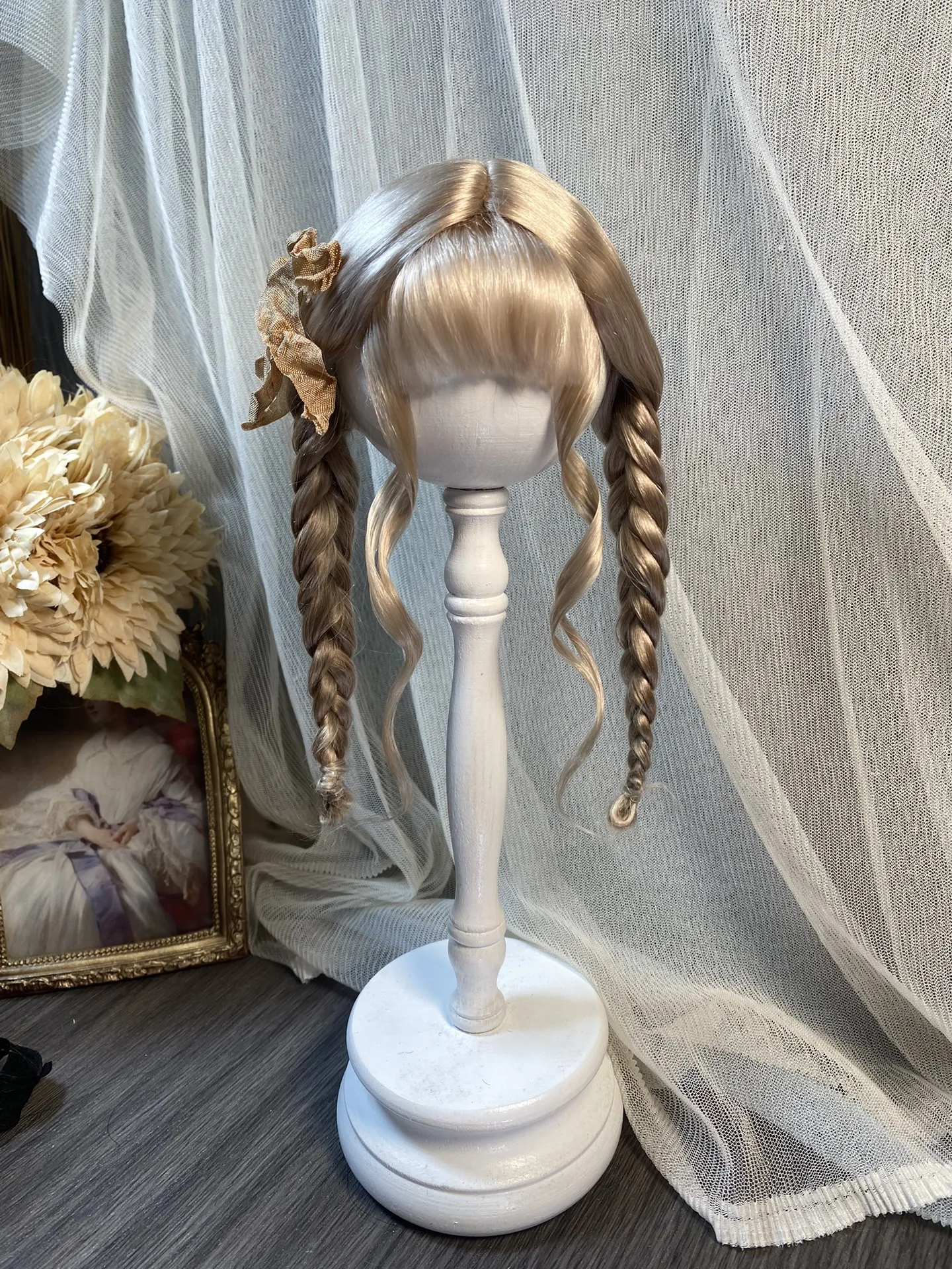 Dula Doll Wigs Double braids for Blythe Qbaby Mohair Wave rolls 9-10 inch head circumstance