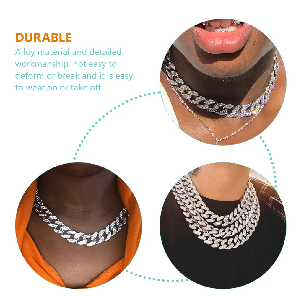 

Mens Cubic Zirconia Cuban Chain Necklace Alloy Bling Hip Hop Style Curb Link Chain for Men Party Club Wear Jewelry