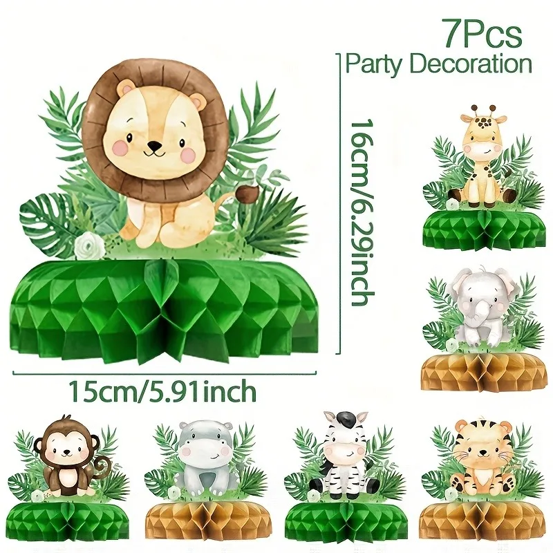 Dschungel-Safari Tier-Waben-Tischdekoration, Aquarell-Babytiere Tischdeko für Safari-Themen Babyparty Geburtstagsfeier – Detail 1