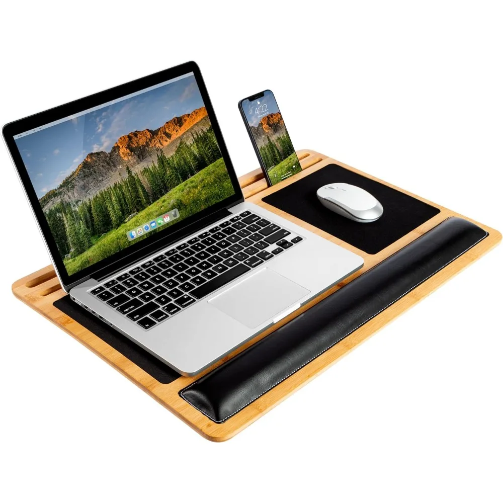 

Bamboo Lap Board with Wrist Rest, Mouse Pad & Phone Holder - Natural Finish for Laptops up to 17.3" and Tablets