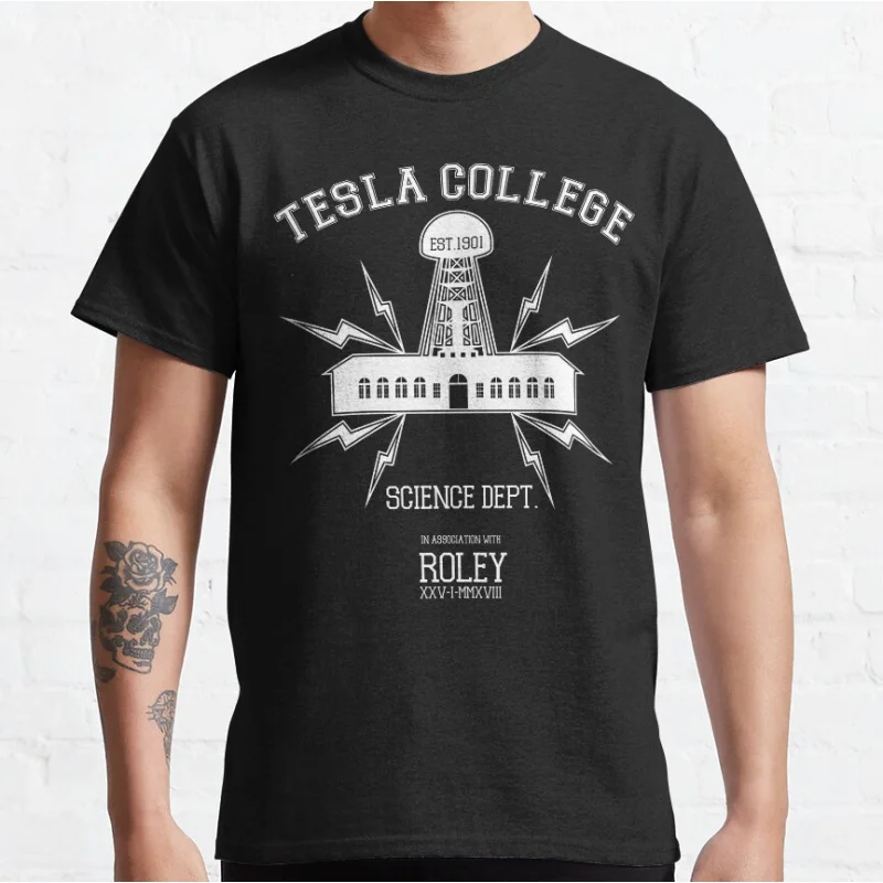 

College Wardenclyffe Tower Science Engineer physics Graphic T Shirts for men large size mens clothing Adult S-6XL tops