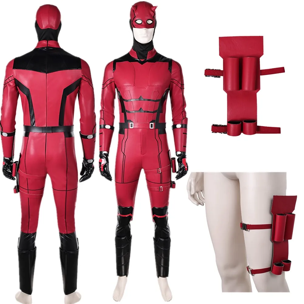 بدلة قفز كوسبلاي للرجال من فيلم الشرير مات موردوك، زي حزام قناع، بدلة حمراء للعب الأدوار، بدلة حفلات الهالوين