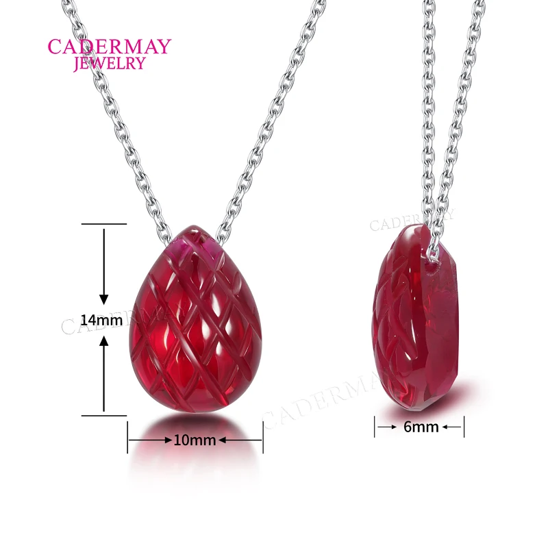 Cadermay Lab Grown Ruby Solitaire Pendant 925Silver 10x14mm Pear Shape Pigeon Blood Red Lab Ruby Pendant Necklace for Women Gift