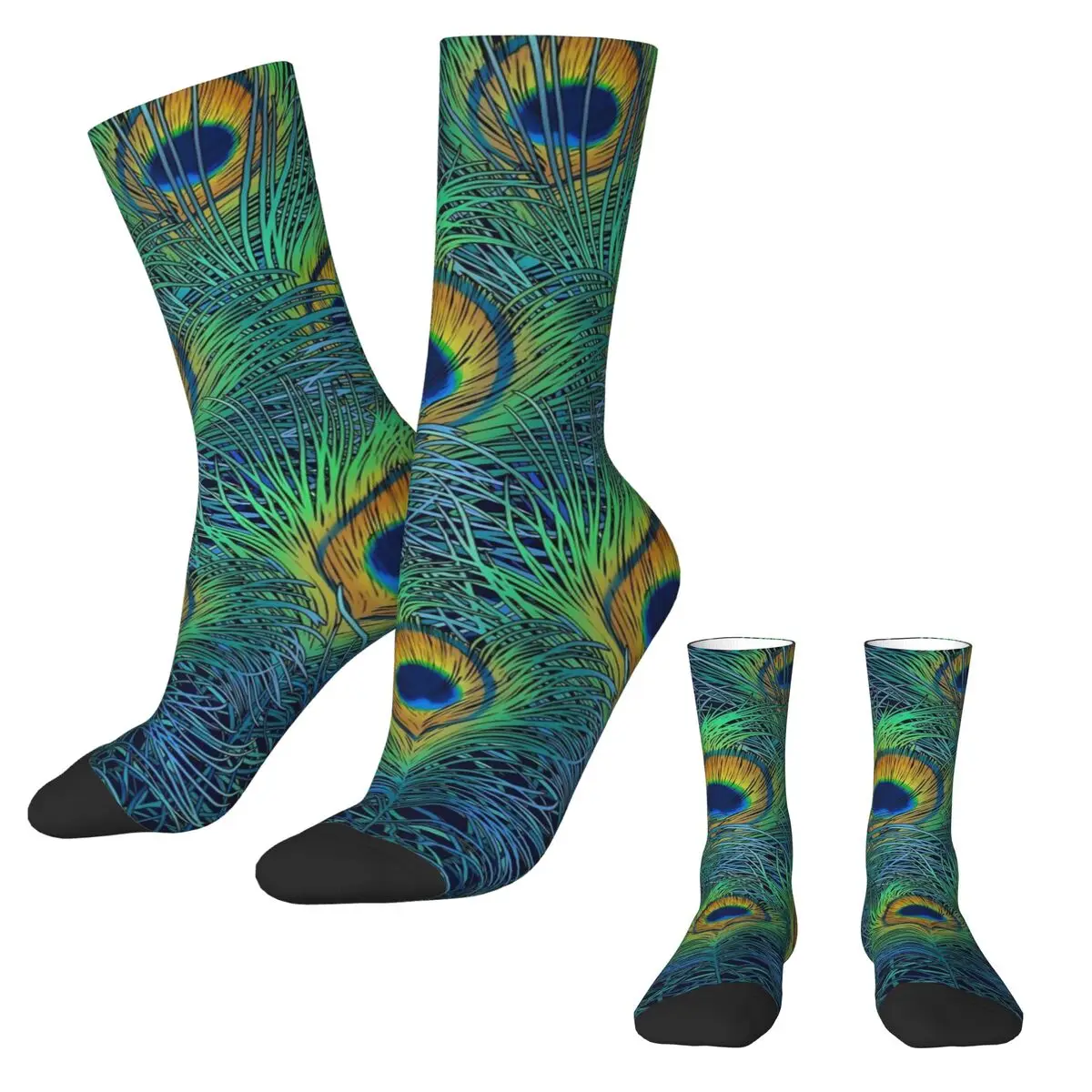 Calcetines coloridos con estampado de pavo real, medias de otoño, calcetines de alta calidad para parejas a la moda, calcetines antideslizantes de diseño para escalar