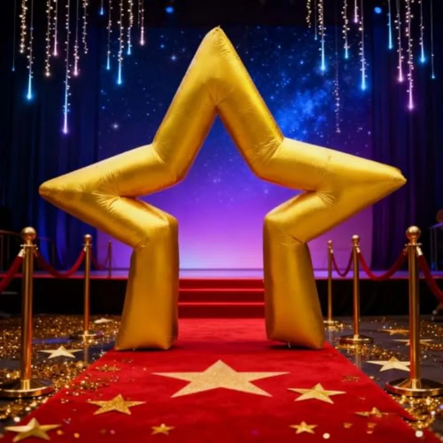 

10Ft Christmas Inflatable Star Arch, Movie Night Activity Decorations Golden Star Opening Yards Decors, Apply to Xmas Carnival
