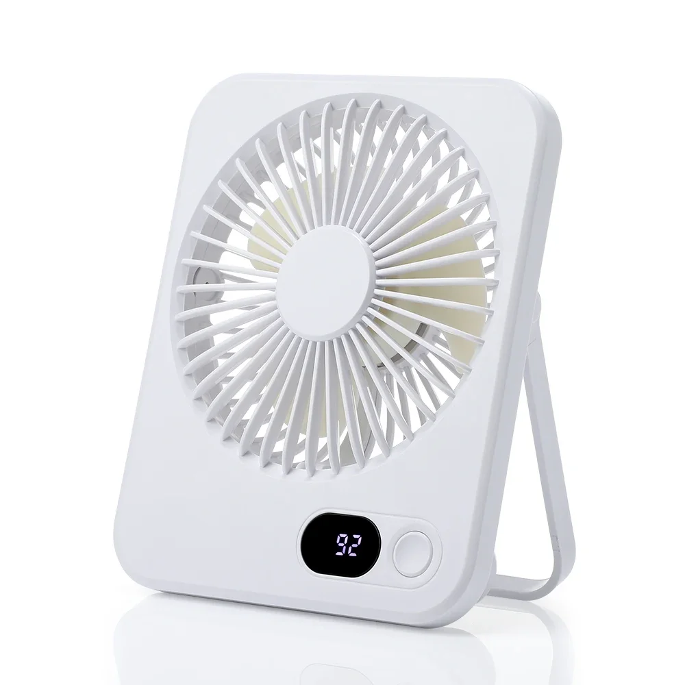 Miniventilador de mano de 5 velocidades 180 ° Ventilador de escritorio portátil plegable, ventiladores para colgar en la pared, ventilador recargable por USB con pantalla para el hogar